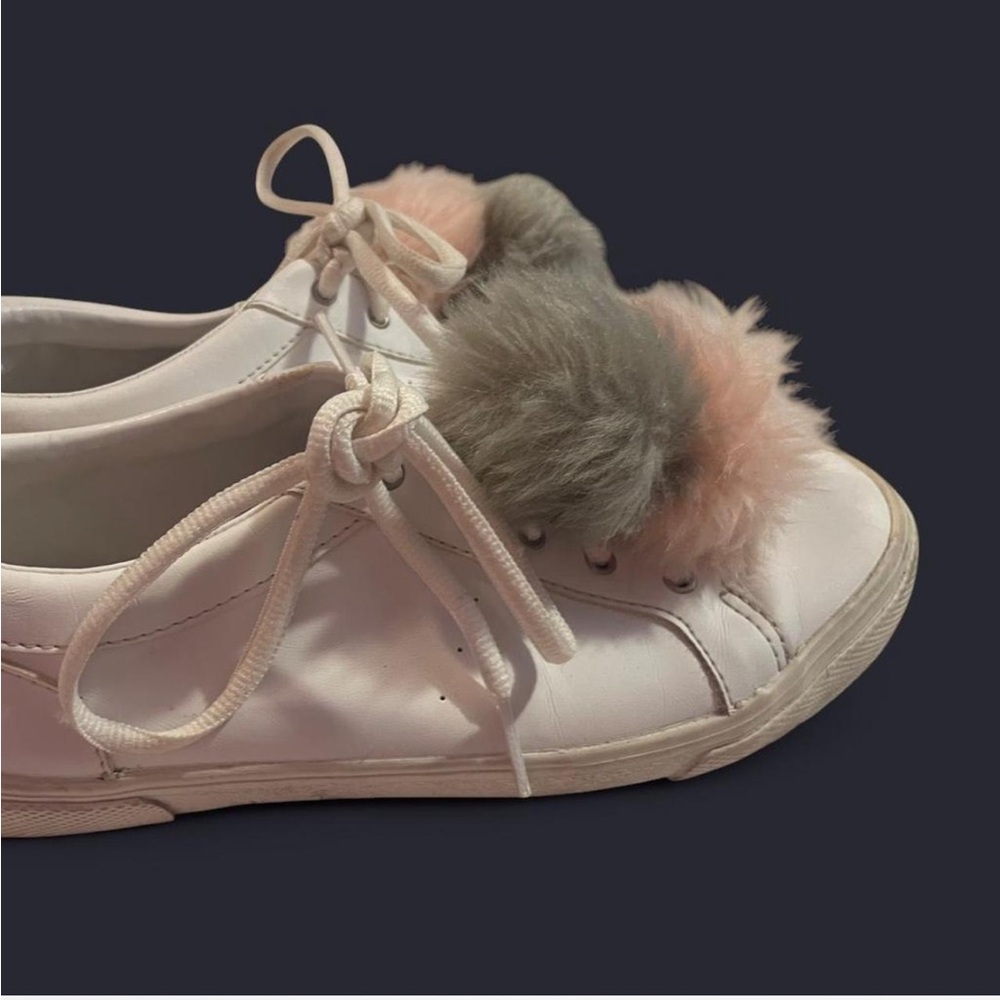 Pull&Bear White Sneakers with Pink and Gray Fur Accents